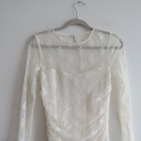 BHLDN Bailee White Lace Ruched Stretch Bodycon Dress Romantic Wedding Size S - Picture 4 of 16